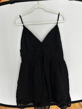 Zara Black Embroidered V-Neck Spaghetti Strap Dress